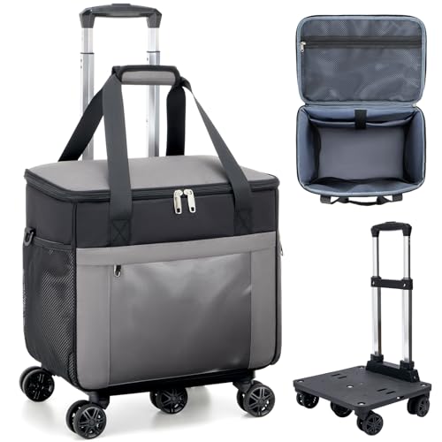 Amythe Rolling Teacher Tote Bag with 5-Wheel Heavy Duty Organizer Work Bag Water-Resistant Fits 15.6 Laptop for Crafter Nurse Grey