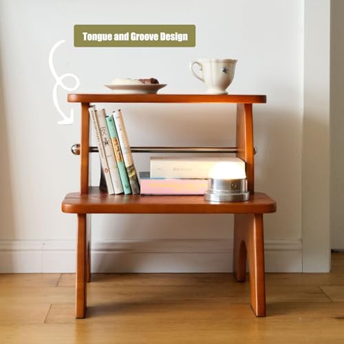 Tabouret 2 marches robuste en frêne noir avec repose-pieds rétro - 6
