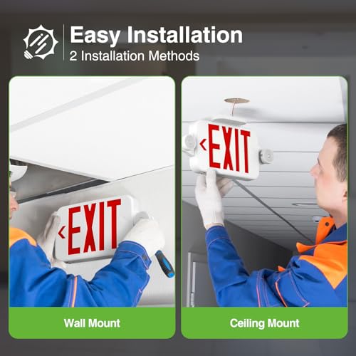 freelicht 6 pack red exit signs with emergency lights two led adjustable head emergency exit light with battery backuphard wiredul listed ac 120277vexit sign combo for business