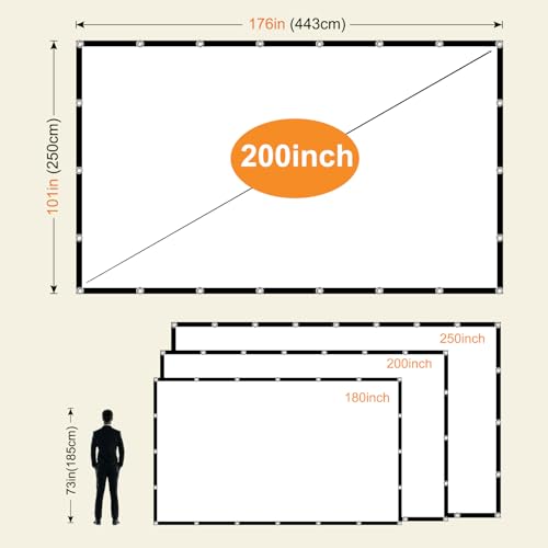 Image of Projector Screen 200 inch, XINLEMY Large 4K HD 16:9 Foldable Portable Projection Cinema Screen Washable Double-sided Video Projector Screen Suitable for Backyard Partying