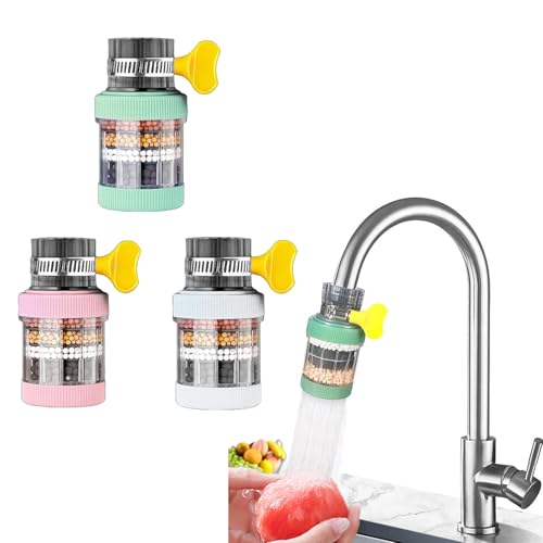 PeiDog 3pcs Mini Wasserhahn Wasserfilter für Trinkwasser, Spritzfest Leitungswasserfilter Filter, runder Hahn Wasser Filter für Küche Badezimmer (6-Schicht-Filtration mit Aktivkohle)