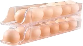 ​​Soporte pared compacto​​ Rejilla para huevos para refrigerador Bandeja para huevos de 2/3 capas Dispensador de huevos apilable Enrollable automático Caja de almacenamiento de huevos para (31x8x11)