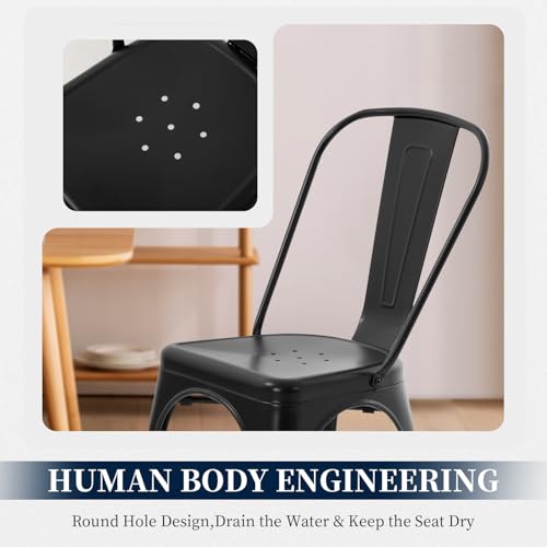 Fdw TBS-CB4-BLACK Metal Dining Chairs Set Of 4 Indoor Outdoor Chairs Patio Chairs Kitchen Metal Chairs 18 Inch Seat Height Restaurant Chair Metal Stackable Chair Tolix Side Bar Chairs 330Lbs Weight Capacity thumb #7