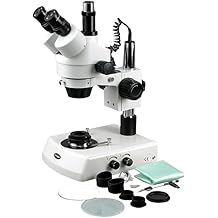 AmScope SM-2TY-DK Professional Trinocular Stereo Zoom Microscope, WH10x Eyepieces, 7X-90X Magnification, 0.7X-4.5X Zoom Objective, Upper and Lower Halogen Lighting, Pillar Stand, 110V-120V, Includes Darkfield Condenser and 2.0X Barlow Lens