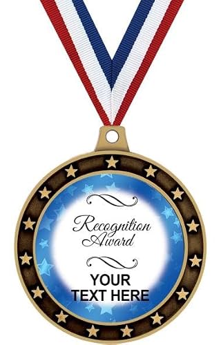 Your Engraving Recognition Award Custom Text Medal with Blue Star Background, Recognition Medal Awards Value Pack of 10 with Personalized Engraving