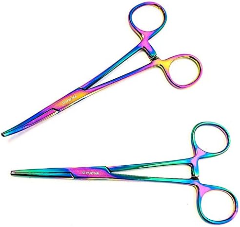 SURGICAL ONLINE 5" Straight & Curved Rainbow Mosquito Hemostat Forceps Set - Locking Tweezer Clamps - Ideal Hemostats for Nurses, Fishing Forceps, Crafts and Hobby