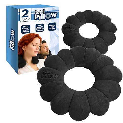 Total Pillow Microbead Travel Neck and Lumbar Support Pillow, 2-Pack, Black
