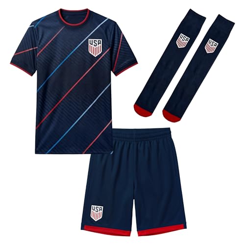 Icon Sports US Soccer Federation Ultimate Fan Pack: Shirt Shorts & Socks 3-Piece Value Set - Unisex Kids - USF006UF Navy YL