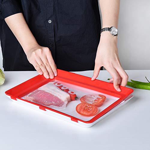 Food Tray Zero Waste Food Storage Containers Flat Reusable Freezer Food Preservation Tray Space Food Savers, Keeper Freezer Meal Trays Fresh, Meat,cheese,cold Cut(2 Pcs Trays And 16 Pcs Food Label) - Thumbnail 3