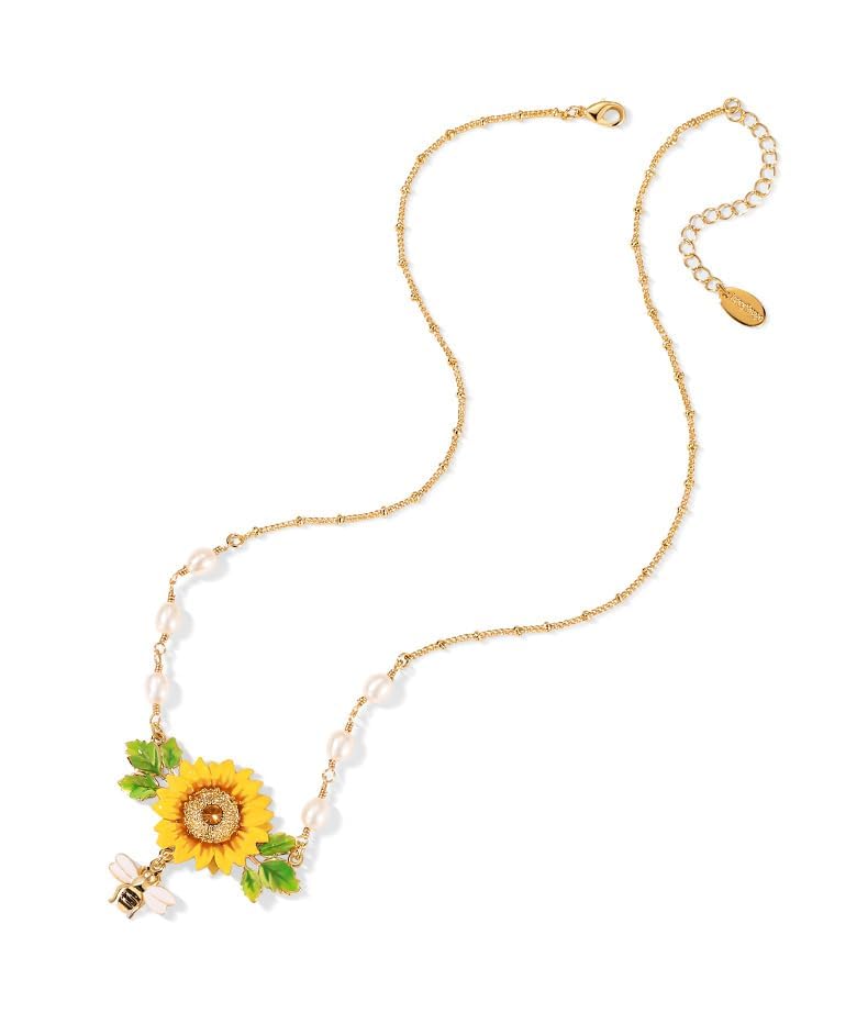 Yellow Sunflower And Bee Pearl Enamel Pendant Necklace Jewelry Gift Juicy Grape4