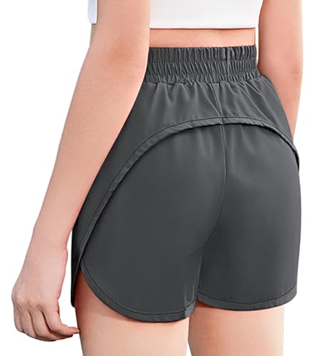 Zaclotre Shorts atléticos para meninas com bolsos com zíper 2 em 1 para crianças, treino, corrida, v