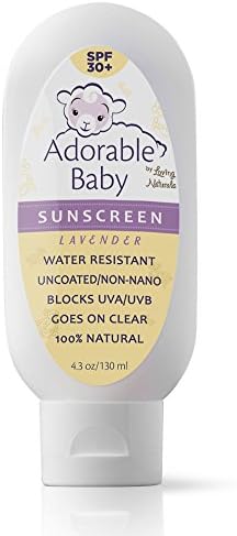 Adorable Baby All Natural Sunscreen with Lavender SPF 30+ Non-Nano Zinc Oxide UVA/UVB 4.3oz By Loving Naturals