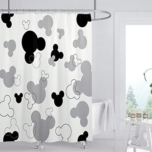 Foronly Mouse Head Shower Curtain Black And White Kids Cartoon Cute Animal Children Grey Fabric Waterproof Polyester Home Bathtub Decor 12 Pack Plastic Hook 72Wx72L Inch #TOP1