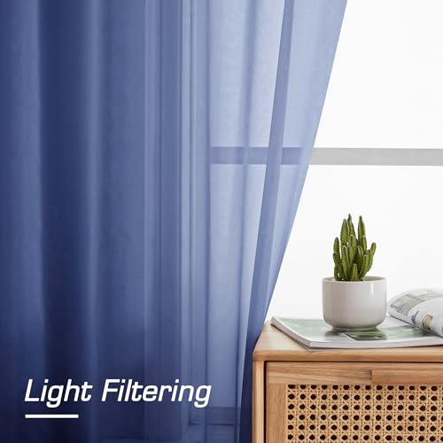 Image of OWENIE Sheer Curtains 63 Inch Length 2 Panels Set, Light Weight Soft Solid Fimly Sheer Curtains for Bedroom Living Room, Light Filtering Airy Voile Sheer Curtain, Royal Blue, 42Wx63L Inch