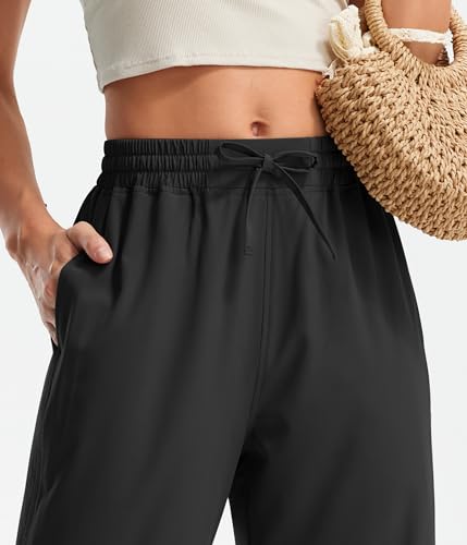 Libin Lightweight Wide Leg Capri Pants for Women High Waisted Quick Dry Casual Travel Pants Loose with Pockets Walking3