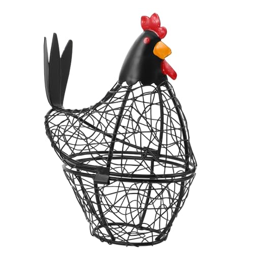 BUTIFULSIC Contenitore per Uova in Ferro Nero 17X9X19 CM con Coperchio a Forma di Gallina Cestino Portaoggetti da Cucina Rustico per Piano di Lavoro e Frigorifero Organizer per Uova