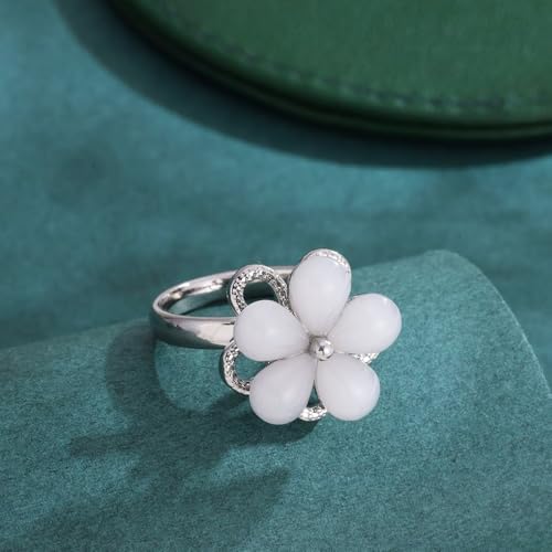 Rotating Flower Fidget Anxiety Rings for Women Elegant Cat Eye Floral Adjustable Spinner Ring for Anxiety Relieving Stress Wedding Engagement Anniversary Open Band Anti Rotatable Jewelry4