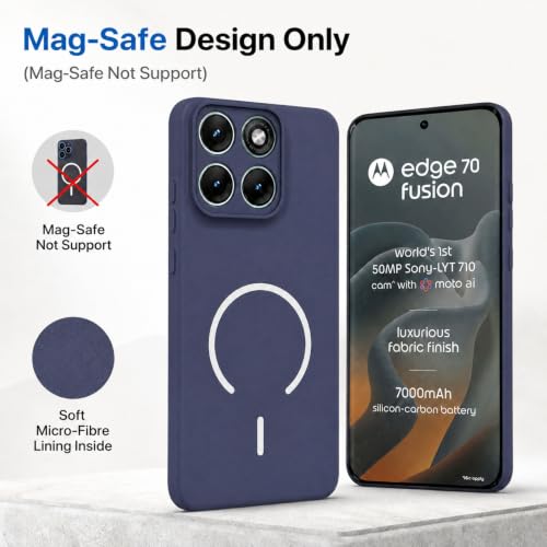 Image of SBMS Silicone Back Cover Case for Motorola Edge 70 Fusion 5G | Soft Micro-Fibre Lining Inside | Magsafe Print On Back Side Camera Protection Bump | Shockproof Case Moto Edge 70 Fusion (Blue)