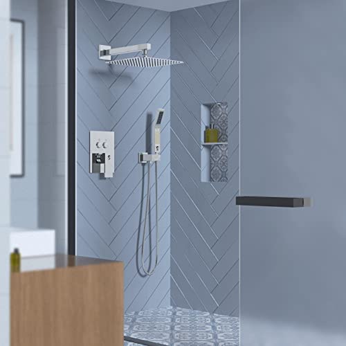 Sr Sun Rise Shower System With Push Button Diverter Bathroom Luxury 10 Inch Rain Shower Head With Handheld Spray, High Pressure Shower Faucet Combo Set With Faucet Trim Repair Kits, Polished Chrome #TOP5