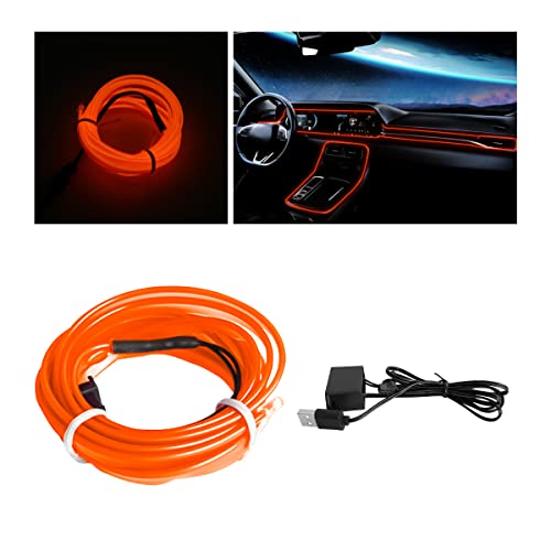 EL Wire LED Strip Lights, 10FT/3M USB Auto Neon Light Strip with Sewing Edge, Electroluminescent Car Ambient Lighting Kits with Fuse Protection, Car Decoration Accessories (Orange/10FT)