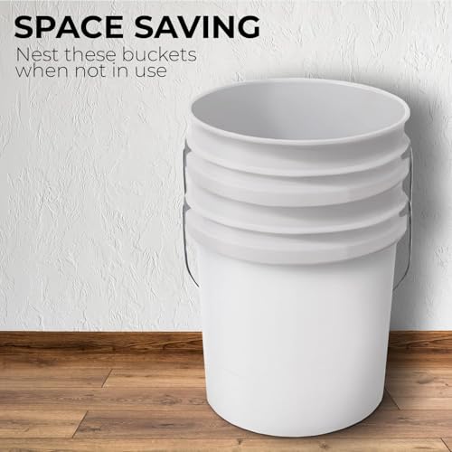 Image of 6.5-Gallon White Bucket Pail Container with Lid | Food Grade | Heavy-Duty Approx 90 MIL Extra Durable | Metal Handles with Plastic Grip | Multi-Use | Easy Stack and Store | BPA Free - 6 Pack