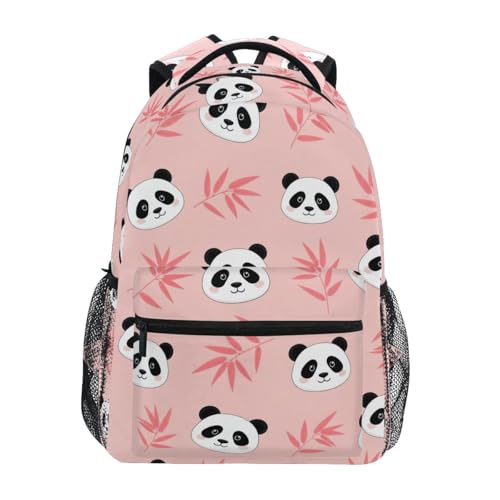 CHIFIGNO Cute Panda Leaves Pink Kids Backpack for School Elementary School Bookbag Travel Daypack