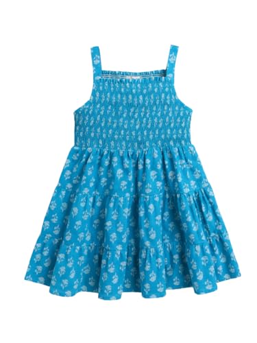 Image of The Magic Wand Kids Girls Printed Casual Dresses, Knee Length Singlet Strap Fit & Flared Cotton Once Piece Stylish Frocks for Summer Season