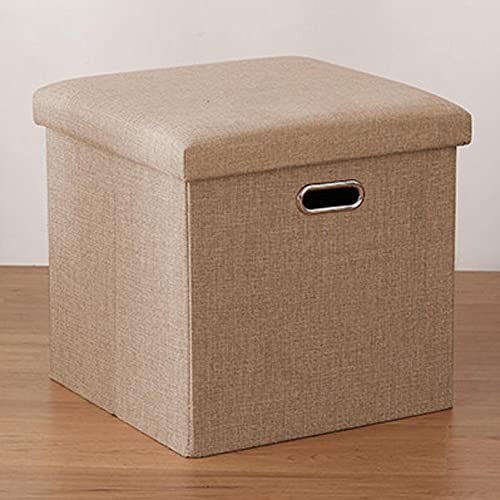 Pouf contenitore pieghevole, seduta, poggiapiedi in lino, contenitore per giocattoli, sgabello per camera da letto, baule portaoggetti, panca per scarpe, salvaspazio, con maniglia, cachi-603