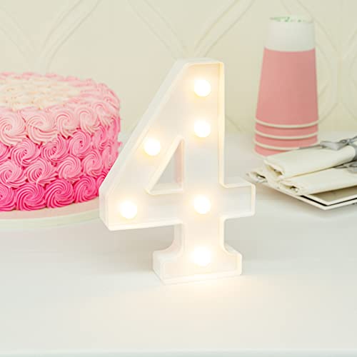 Image of Restaurantware Illumify 7.1 x 1.2 x 8.7 Inch Light Up Number 1 Durable Marquee LED Light - Number 4 Touchproof White Plastic Party Light Keyhole Slot For Parties Weddings Or Special Events
