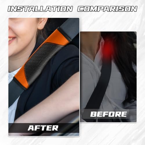 2PCS Car Seat Belt Cover Pad, Soft Carbon Fiber Leather Seatbelt Shoulder Protector for a More Comfortable Driving, Universal Safety Belt Strap Cover to Protect Your Neck (Orange) - Image 6