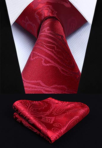 Hisdern Men's Classic Vest Tie Set Paisley Floral Jacquard Necktie Pocket Square Formal Retro Formal Waistcoat For Wedding Prom Or Tuxedo Wine Red 3Pcs #TOP2