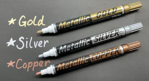 U-Mark Premium Metallic Paint Marker Pack of 3 (1each Gold, Silver, Copper) 10120 - Thumbnail 6