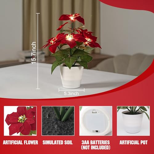 Image of Artificial Christmas Flower Lamp Night Light, Battery Powered for Christmas Bedroom Bar Coffee Shop Decor, Gifts for Women Mom Grandma Girlfriend Birthday Christmas Valentines Mothers Day