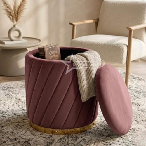 Image of Mythic ArtsRound Upholstered Sitting Stool & Footrest Velvet Storage Ottoman Pouffe16 X 16X 19 inch | Versatile Puffy for Living Room, Bedroom, and Office ? Chic Home Furnishings & Dcor Pink