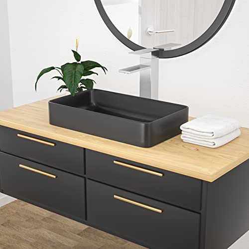 Kichae Vessel Sink Rectangle- 24"x14" Modern Rectangular Top Counter Bathroom Sink Matte Black Porcelain Ceramic Lavatory Sink Bowl Art Basin