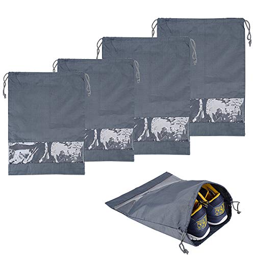 Preisvergleich Produktbild Schuhbeutel mit Zugband,Schuhtaschen Set,Wasserdicht / Staubdicht,Schuh Aufbewahrungsbeutel,Schuhsack Organizer mit Transparentem Fenster für Reisen (Blau 4er Set)