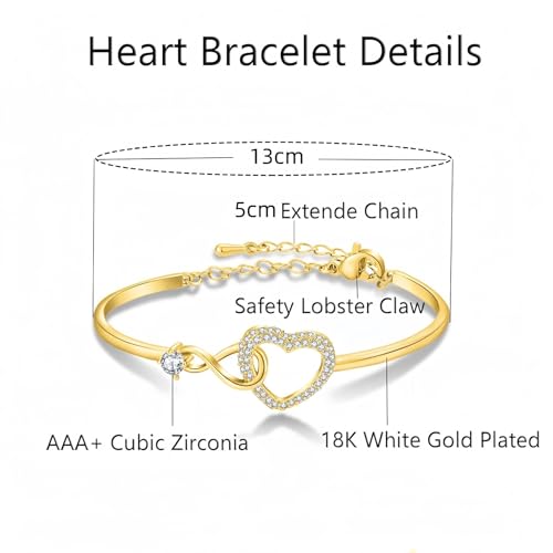 Image of To My Daughter Forever Connected Bracelet, Infinity Forever Love Heart Bracelets You Are Always In Mine From Mom Cubic Zirconia Adjustable Inspirational Gift Jewelry