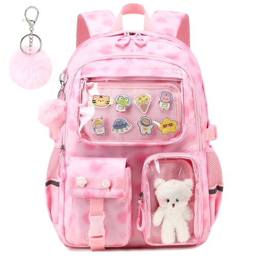 Dafelile Girls Backpack Cute Aesthetic Bookbag Kawaii Ita Backpacks with Pin Display Insert School Bag for Teen Girls，Pink(Pins NOT Included)