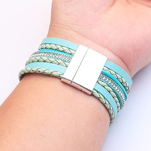 Ksqs Tree Of Life Leather Multi-Layer Wraps Bracelet, Boho Wide Buckle Wristband Bangle, Braided Cuff Bracelets For Women(#73) #TOP4