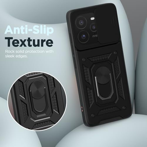 Image of Outlouders Back Cover for Realme GT 7 Pro 5G | D10 Tough Armor 360 Protection Case with Sliding Camera Shield & Ring Holder Stand Bumper Case (Black)