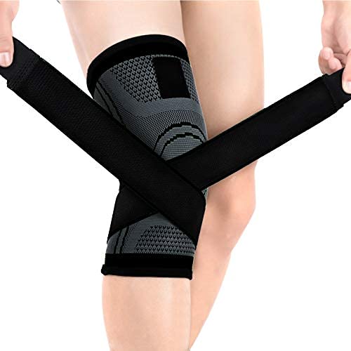 Goosom Réglable Genouillère Genou Bandage Sport de Compression Élastique Mixte,Genouillère de Maintien Respirant et Antidérapant pour Course à Pied K18 Gris M (Une Pièce) Cover