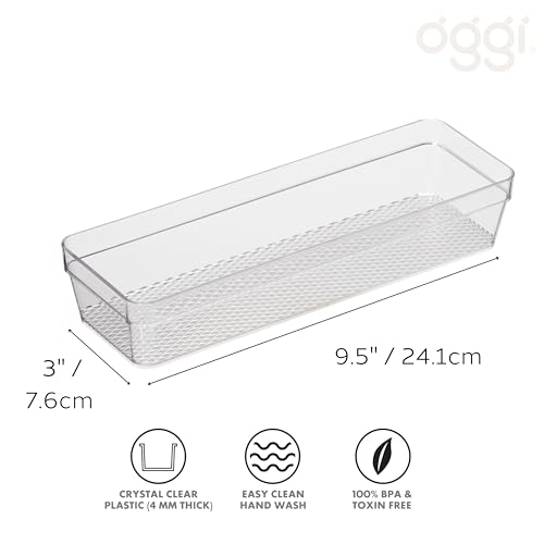 Image of Oggi Clear Drawer Organizer - 3 inch X 9.5 inch - Ideal for Organizing Kitchen Drawers, Office, Desk, Silverware, Kitchen Utensils, Cosmetics and Bathrooms
