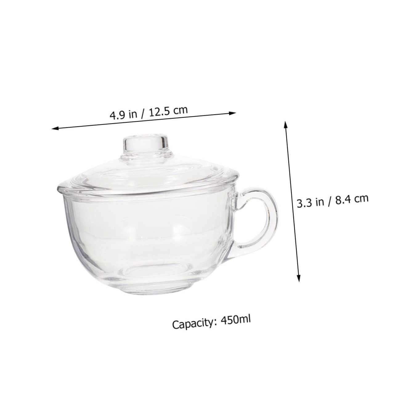 DECHOUS Tazón de Vidrio con Tapa y Asa, 450ml, para Sopa o Desayuno, Mantiene la Comida Limpia, Adecuado para Cocina en Casa
