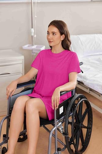 Image of Deyeek Open Back Hospital Gowns for Women Tear Away Short Sleeve Post Surgery Soft Nightgowns for Elderly Women with Pocket