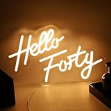Hello Forty Neon Sign 40th Birthday Decorations for Women Happy Birthday Neon Sign 40th Birthday Gifts Women Neon Happy Birthday Sign for Wall Decor Happy birthday light up sign happy birthday led