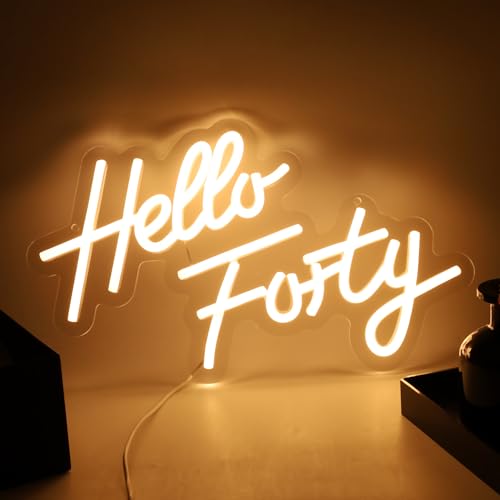 Image of Hello Forty Neon Sign 40th Birthday Decorations for Women Happy Birthday Neon Sign 40th Gifts Wall Decor Happy Birthday Light Up Sign
