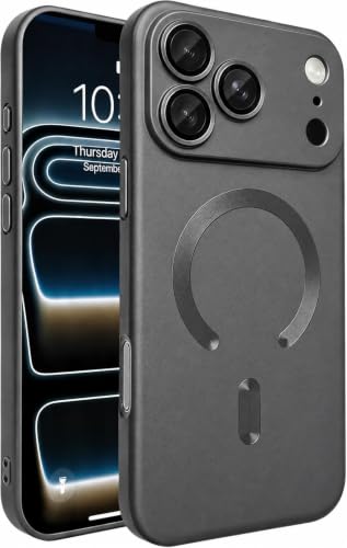 DIZORO Magnetic Case for (iPhone 17 Pro) Case [Compatible with MagSafe][Built-in Camera Lens Protector] Slim Soft Silicone Bumper Shockproof Metallic Luster Back Cover Phone Case - Natural Titanium