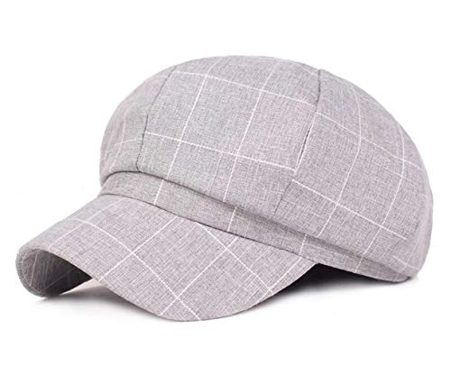 Femmes Casquette Gavroche en Coton et Lin Béret Baseball Cap Chapeau de Soleil (Gris Clair) Cover