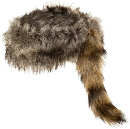 Artisan Owl Adult Frontier Style Raccoon Hat with Real Raccoon Tail - Synthetic Fur Cap - Medium Adult Size Fits Head Circumference up to 23 Inches - Decorative Frontier Headwear