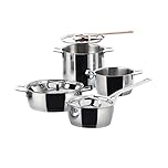 Alessi Pots And Pans AJM100S7 - Batteria di Pentole di Design in Acciaio Inox e Fondo Magnetico, Acciaio, 7 Pezzi